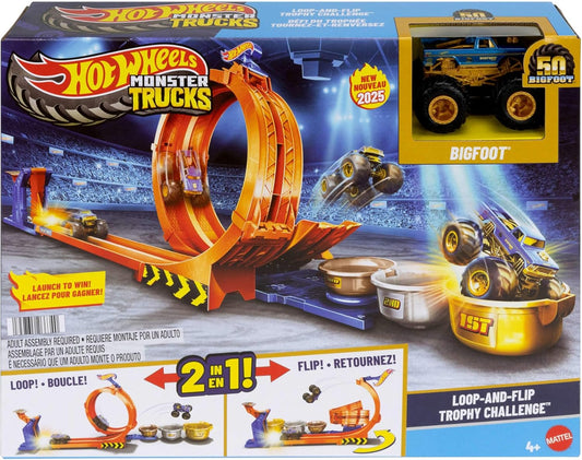 Hot Wheels Monster Trucks - Sfida Trofeo Gira E Capovolgi, Playset Con 2 Modalità Di Gioco