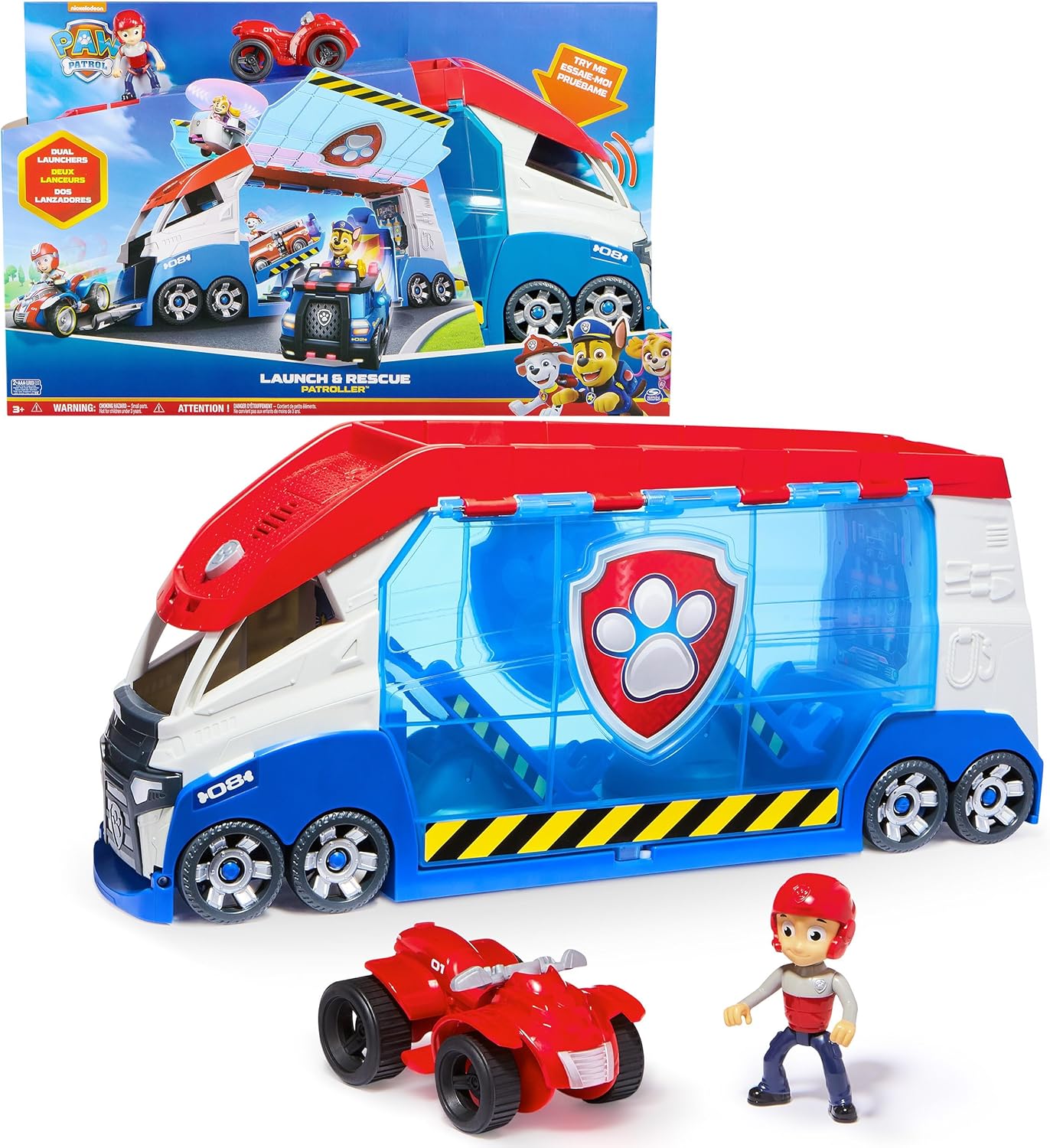 Paw Patroller Trasformabile Con Lanciatore Per Veicoli, Luci E Suoni, Personaggio Di Ryder E Quad Giocattolo