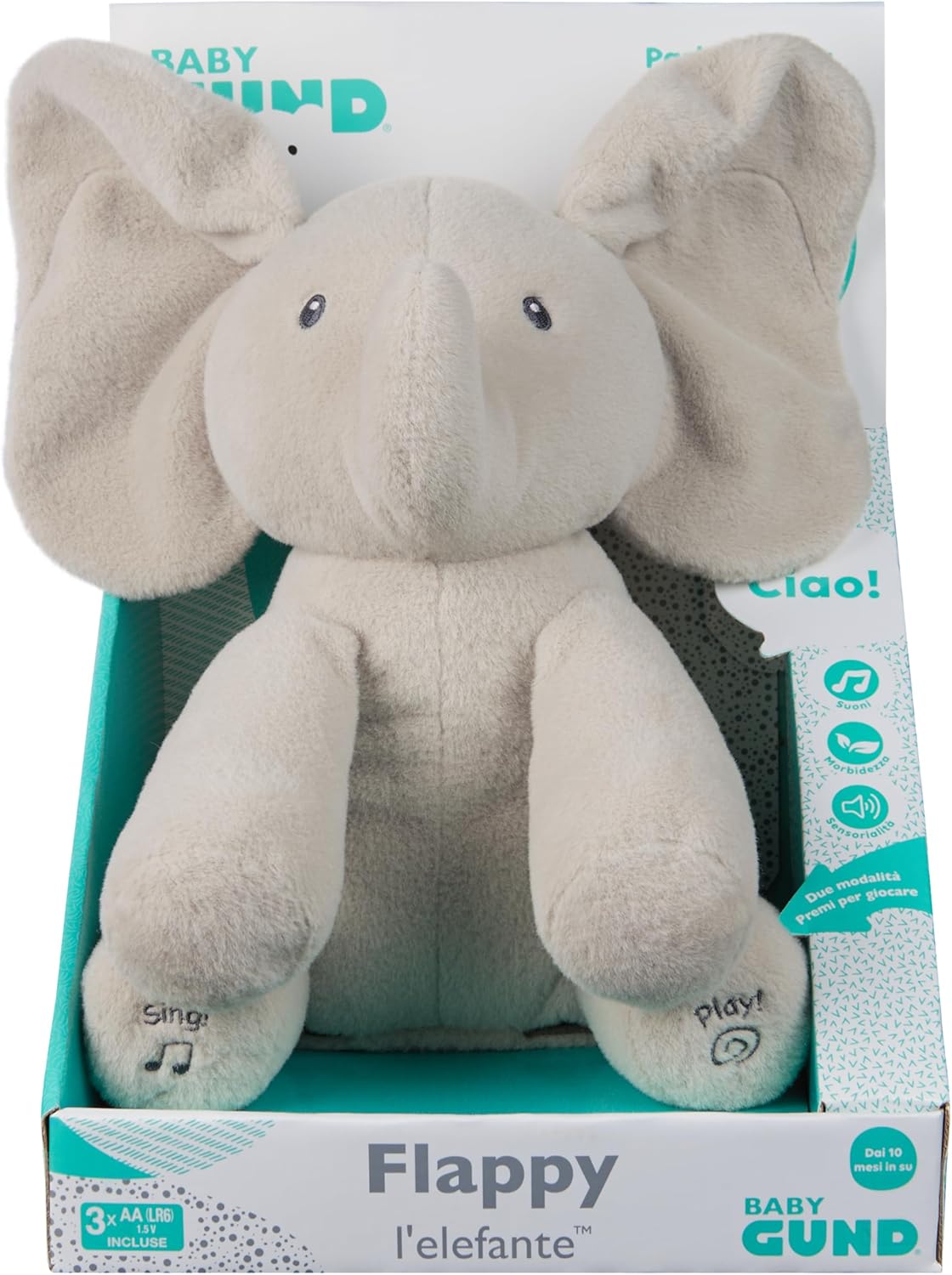 Gund Flappy Elefantino Peluche Interattivo, Canta E Parla