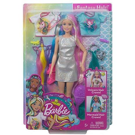 Barbie Bambola Capelli Fantasia A Tema Unicorni E Sirene con Accessori,