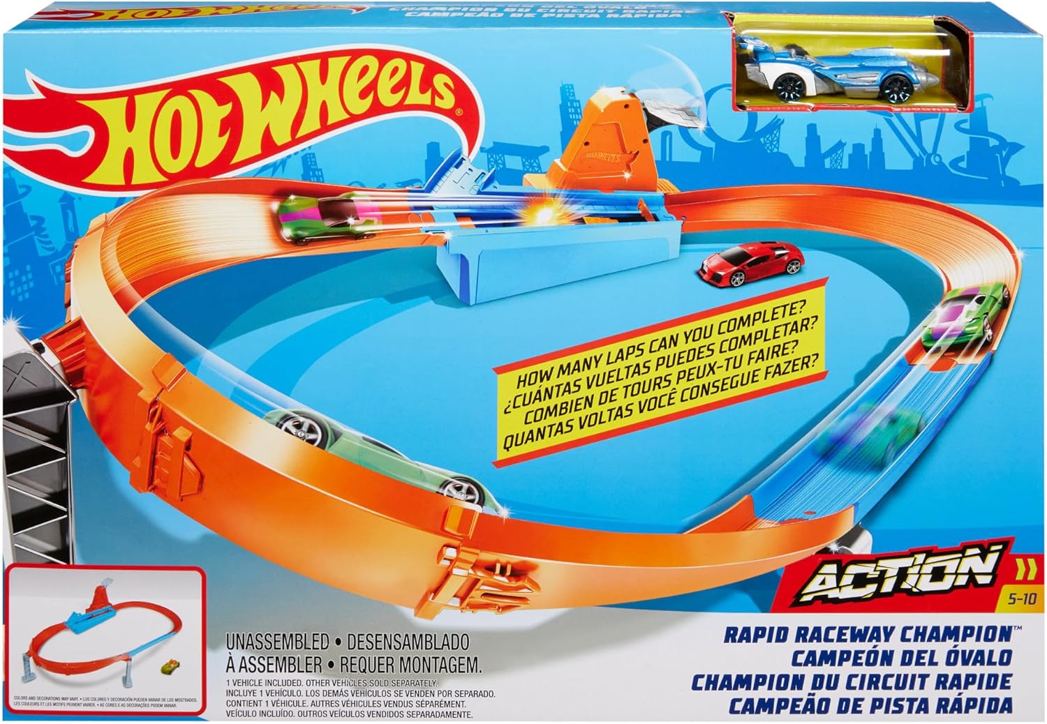 Hot Wheels, Playset Pista Sfida Di Velocità E Curva Estrema Con Macchinina