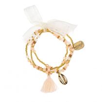 Souza! Braccialetto triplo con nappa bianco-oro-rosa chiaro Evette