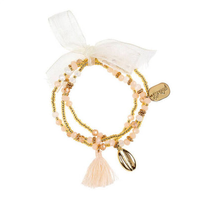 Souza! Braccialetto triplo con nappa bianco-oro-rosa chiaro Evette