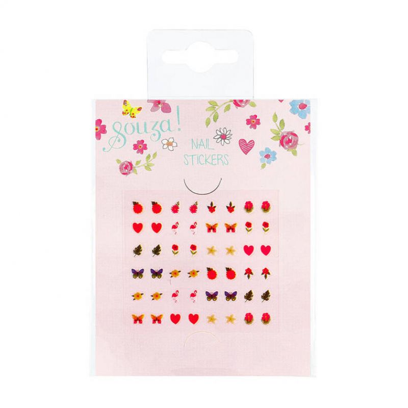 Souza! Adesivi per unghie per bambini, fiori rossi, 48 pezzi (confezione multipla da 12 set)