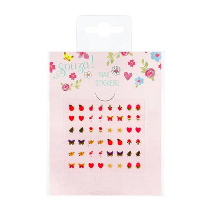 Souza! Adesivi per unghie per bambini, fiori rossi, 48 pezzi (confezione multipla da 12 set)