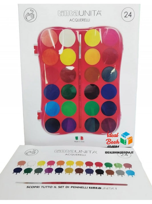 Tinta Unita Acquerelli 24 Colori Assortiti Con Pennello