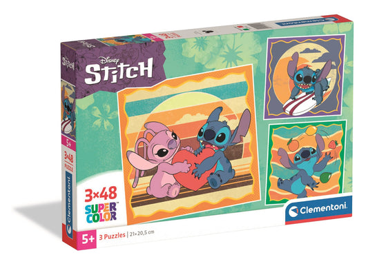Clementoni Puzzle 3x48 Stitch 144 Pezzi per Bambini 5-8 Anni