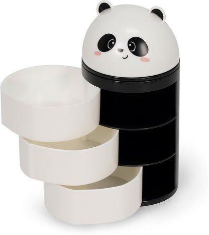 LEGAMI - Desk Organiser Desk Organiser with 3 Side Opening Drawers Top Compartment with Sliding Closure Panda Motif