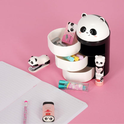 LEGAMI - Desk Organiser Desk Organiser with 3 Side Opening Drawers Top Compartment with Sliding Closure Panda Motif