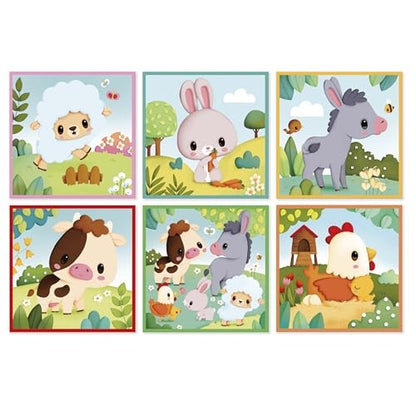 Janod Cardboard for Children and Babies-Farm Theme-9 Cubes and 6 Possible Puzzles-Toy for the First Fine Motor Skills-Watercolour-a from 2 Years, J033