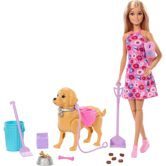 Barbie con Cani Da Passeggio Malibu, Bambola, Cane per Passeggiare E Fare La Cacca
