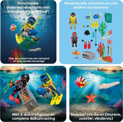PLAYMOBIL City Action Subacqueo della polizia con tesoro 2 personaggi + scooter subacqueo e animali marini Stimola la creatività Giocattolo per bambini dai