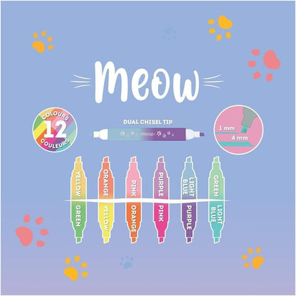 Legami 6 Dual-tip Highlighters - Meow, Multi