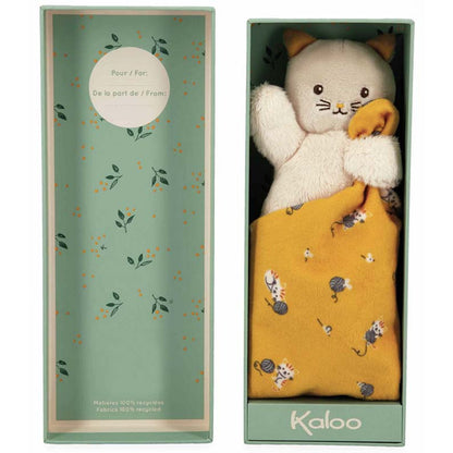 kaloo Doudou Gatto Giallo. Copertina gialla con un piccolo gattino sorridente.