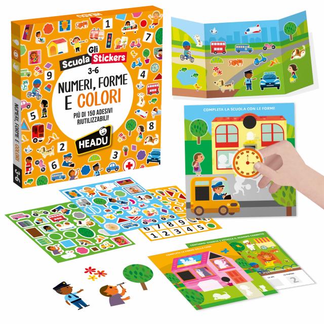Scuola Stickers Numeri Forme E Colori Headu 3-6 anni