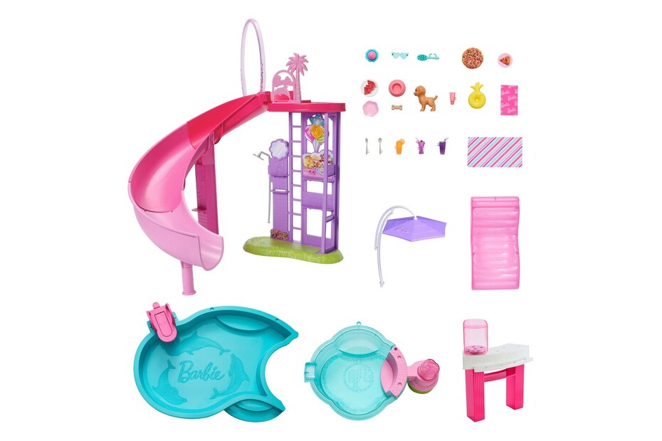 Barbie Dream Pool Playset Con Scivolo E Vasca Idromassaggio Con 20+ Accessori