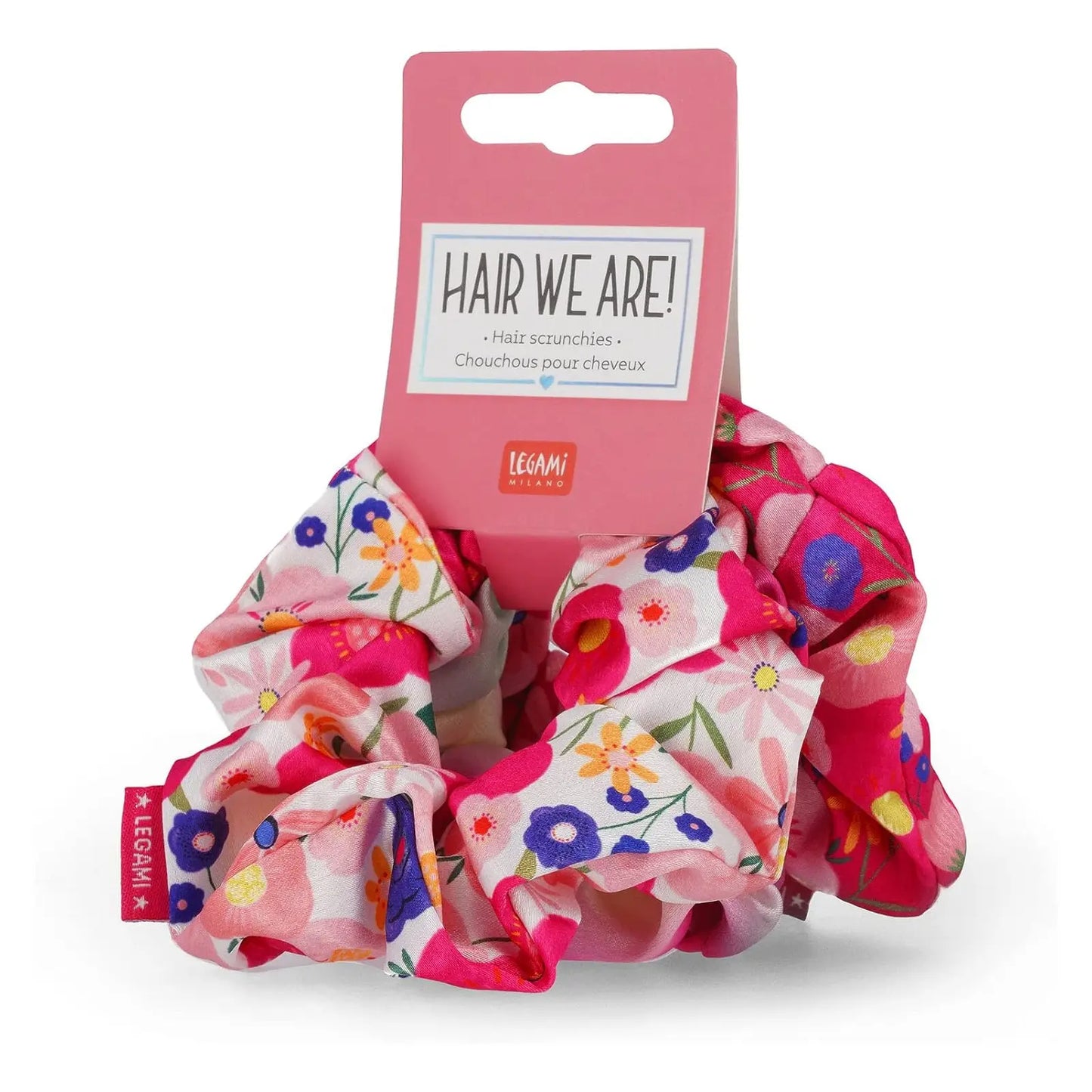 Set da 3 Elastici per Capelli, Scrunchies in Raso, Morbidi, Ø 11,5 cm, Tema Fiori