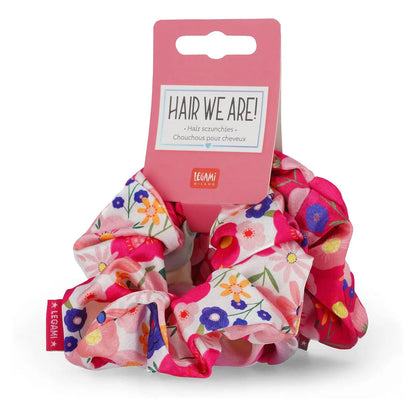 Set da 3 Elastici per Capelli, Scrunchies in Raso, Morbidi, Ø 11,5 cm, Tema Fiori