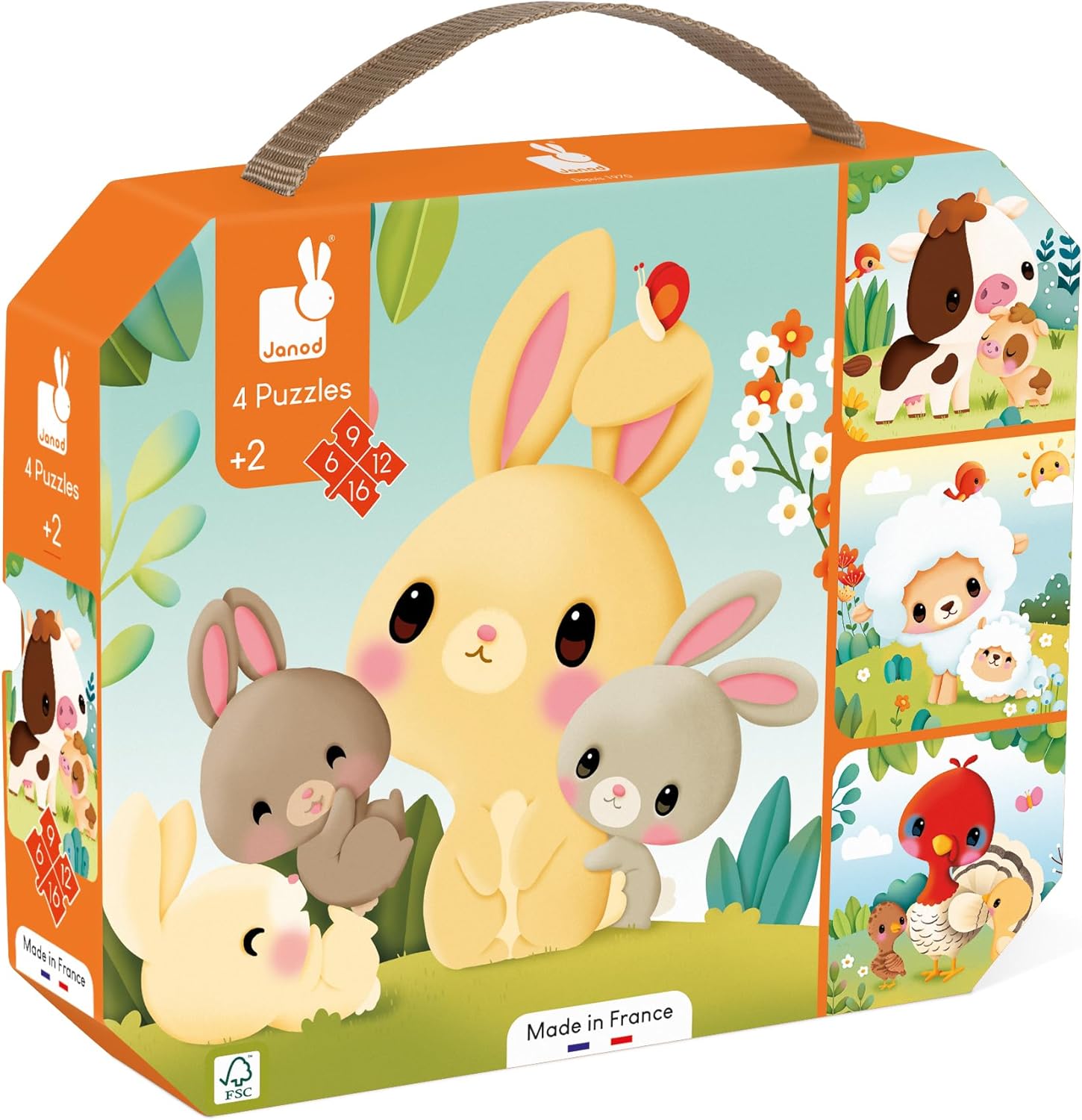 Janod - 4 Puzzle Evolutivi Animali Della Fattoria - 6-9-12-16 Pezzi
