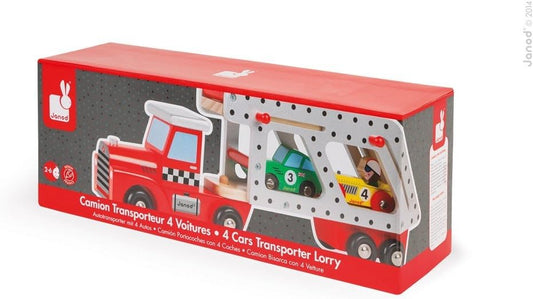 Camion Con Bisarca E 4 Vetture In Legno - Janod