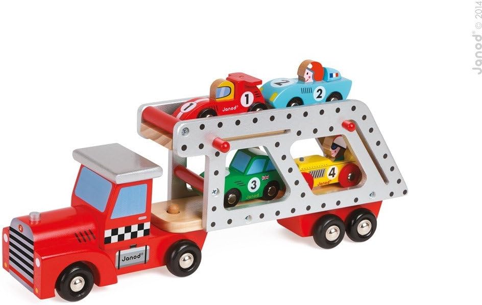 Camion Con Bisarca E 4 Vetture In Legno - Janod