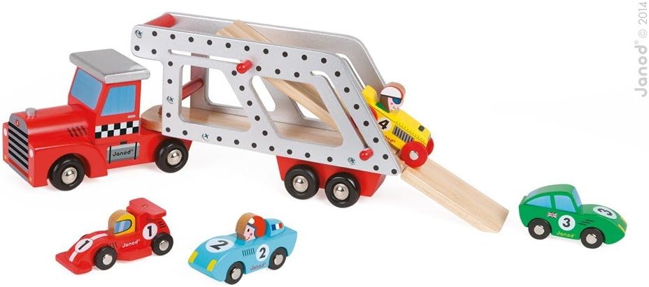 Camion Con Bisarca E 4 Vetture In Legno - Janod