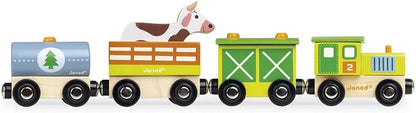 Janod - Set Trenino Della Fattoria Story - 5 Figurine In Legno Animali E Veicoli