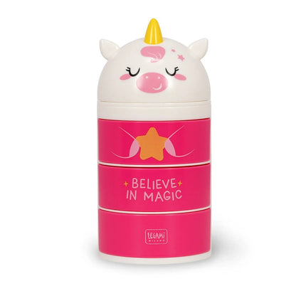 LEGAMI - Desk Organiser Desk Organiser with 3 Side Opening Drawers Top Compartment with Sliding Closure Unicorn Motif