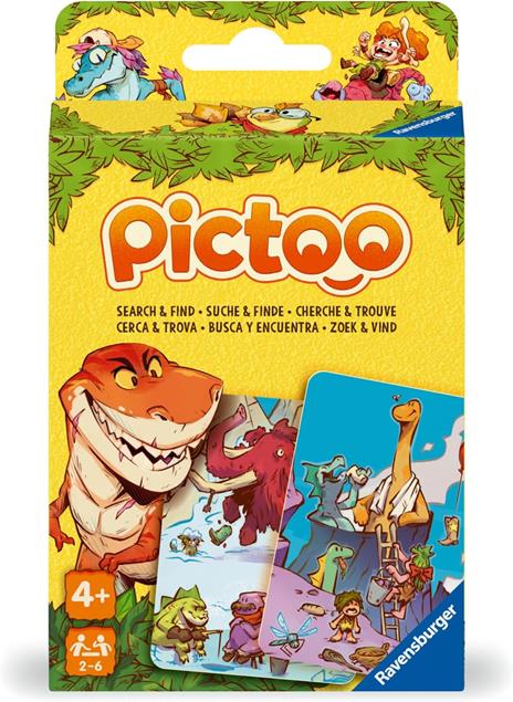 Ravensburger - Pictoo Dino, Gioco di Carte 4 Anni in su, Gioco di Famiglia, da 2 a 6 Giocatori,