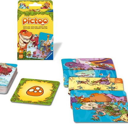 Ravensburger - Pictoo Dino, Gioco di Carte 4 Anni in su, Gioco di Famiglia, da 2 a 6 Giocatori,