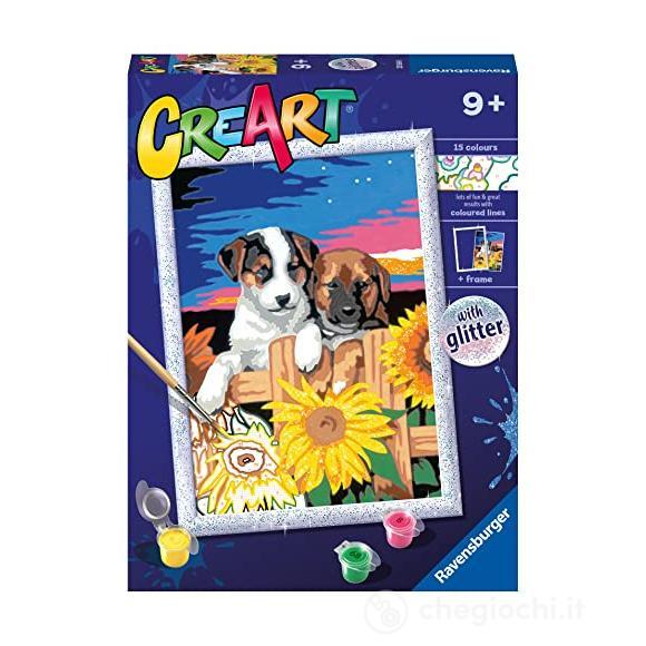 Ravensburger  CreArt Serie D Classic - Cagnolini con girasoli 9 + GLITTER