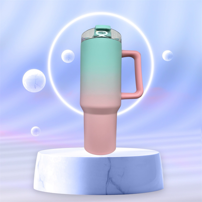 Tazza da Viaggio Termica con Cannuccia e Manico 1,2L Sfumata Lilla/Verde