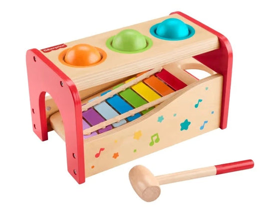 Fisher-Price Wood - Panca Xilofono "Pound & Tap" (Modello HXT88), un gioco educativo che combina martelletto e musica.