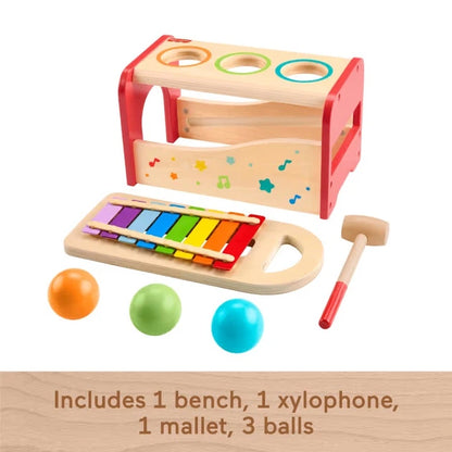 Fisher-Price Wood - Panca Xilofono "Pound & Tap" (Modello HXT88), un gioco educativo che combina martelletto e musica.