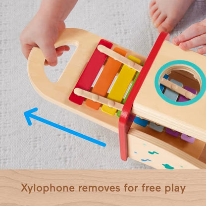 Fisher-Price Wood - Panca Xilofono "Pound & Tap" (Modello HXT88), un gioco educativo che combina martelletto e musica.