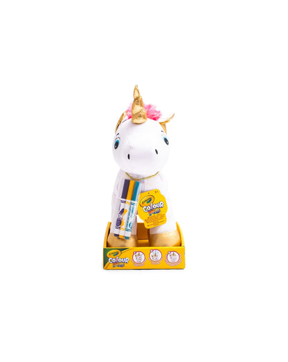 Peluche unicorno colorabile con 3 pennarelli - 25 cm- 3+ - crayola