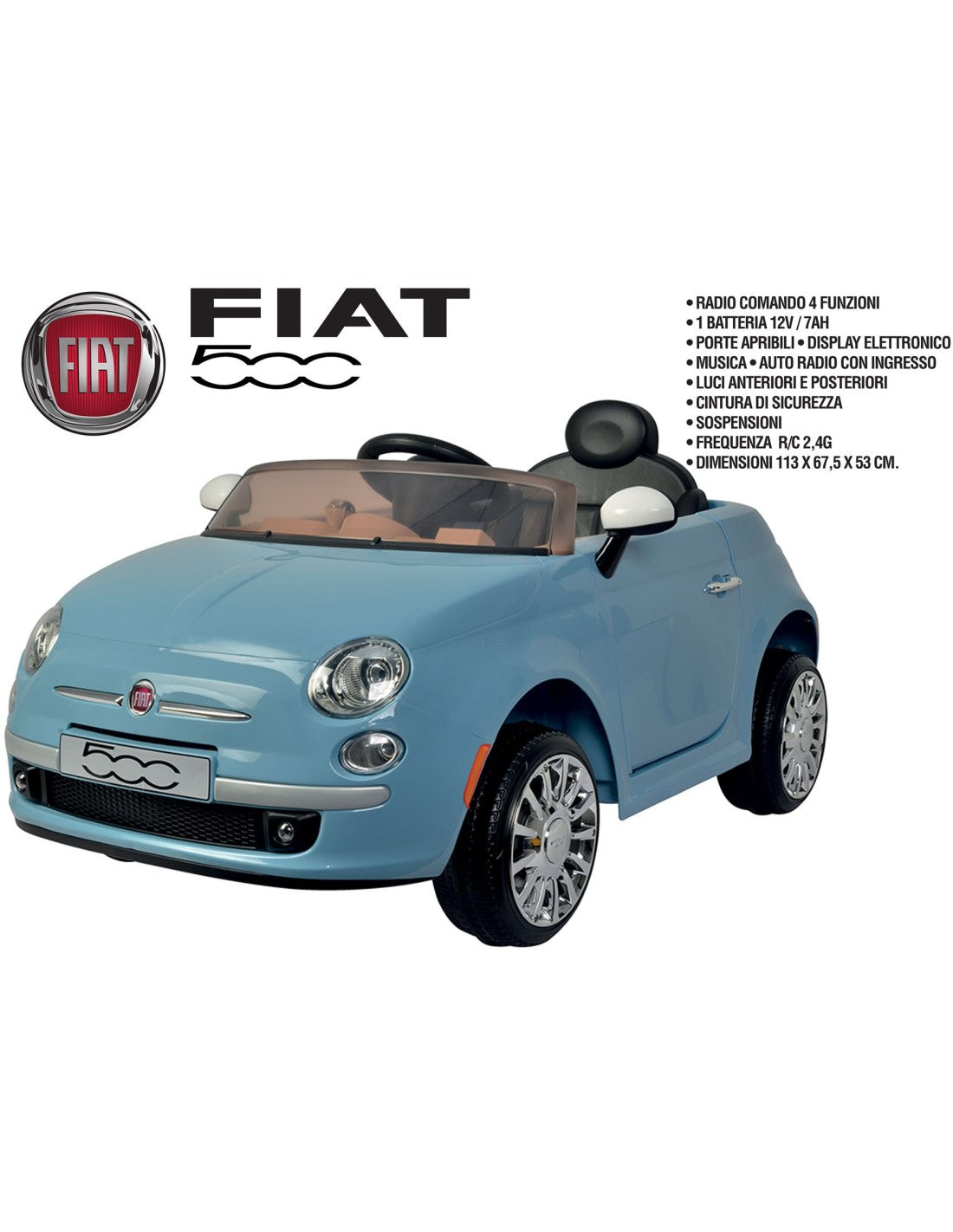 Macchina Elettrica Fiat 500 blu  12v 4,5ah 110x58,4x53cm