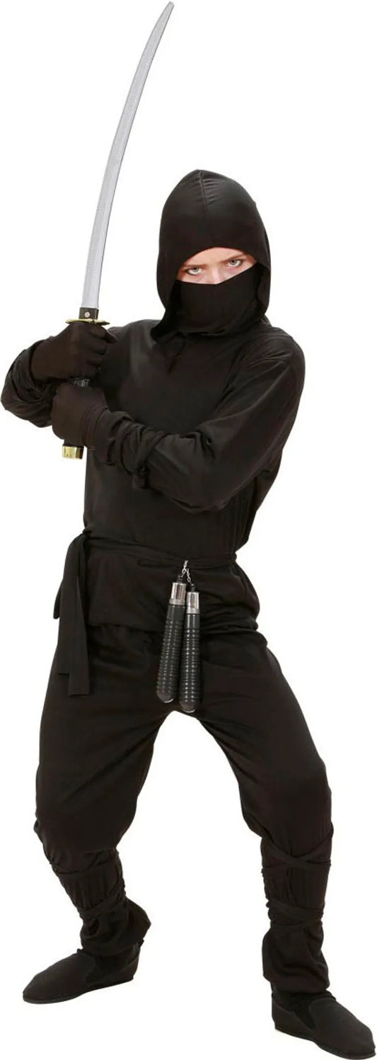 costume NINJA (casacca con cappuccio, pantaloni, cintura, maschera, fasce per braccia e gambe) 116 cm / 4-5 anni