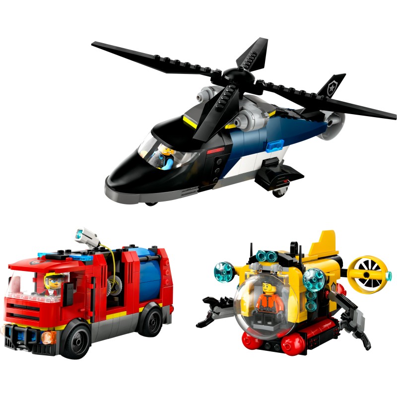 Lego 60462 Elicottero, autopompa e sottomarino City Great Vehicles