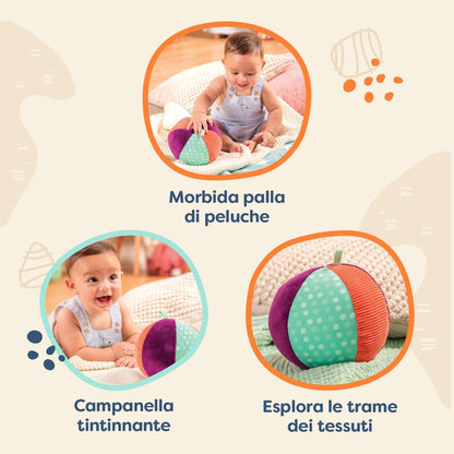 B. toys – Make it Chime – Palla grande in tessuto da 15 cm con campanellino – Giocattolo sensoriale con colori – Senza BPA, 0 mesi +