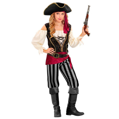 PIRATA (camicia con gilet, pantaloni, fascia, cintura, fascia per testa, cappello) 128 cm / 5-7 anni