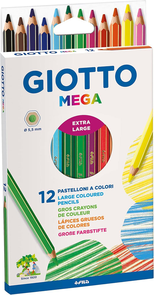 Giotto Mega - Astuccio Da 12 Matite A Pastello Colorate