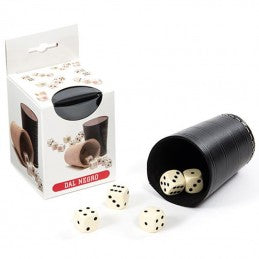 Bicchiere Pelle Nero Con 5 Dadi Puntati Avorio 18 Mm