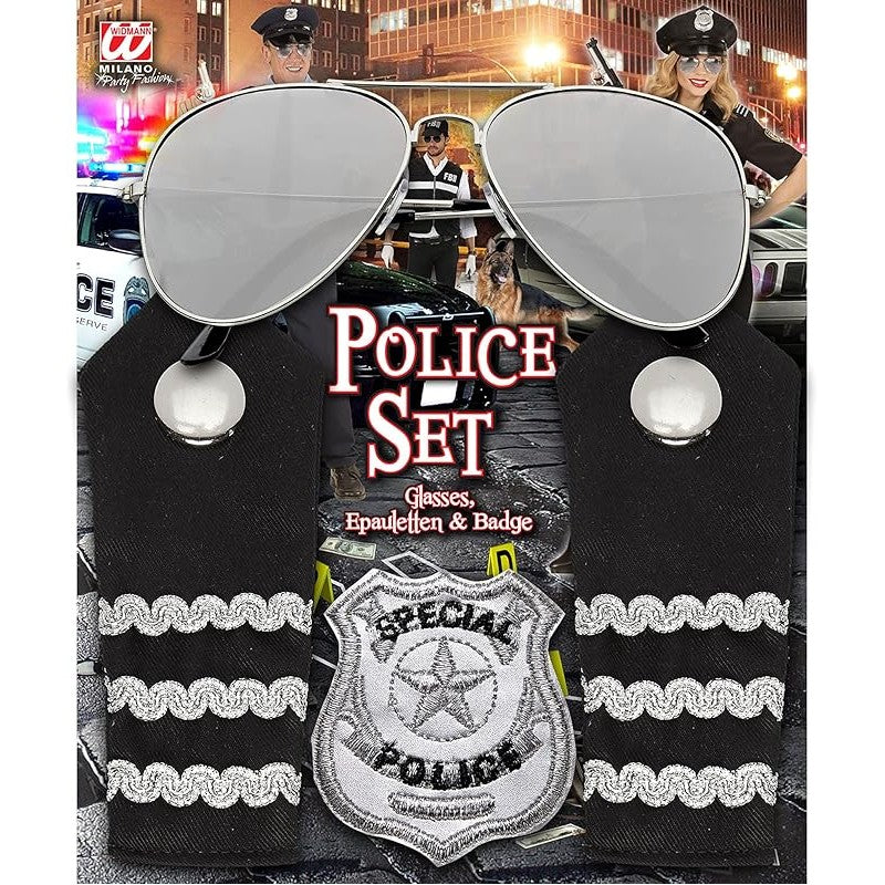 Set Polizia (Occhiali, Epauletten, Distintivo)