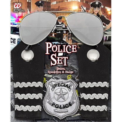 Set Polizia (Occhiali, Epauletten, Distintivo)