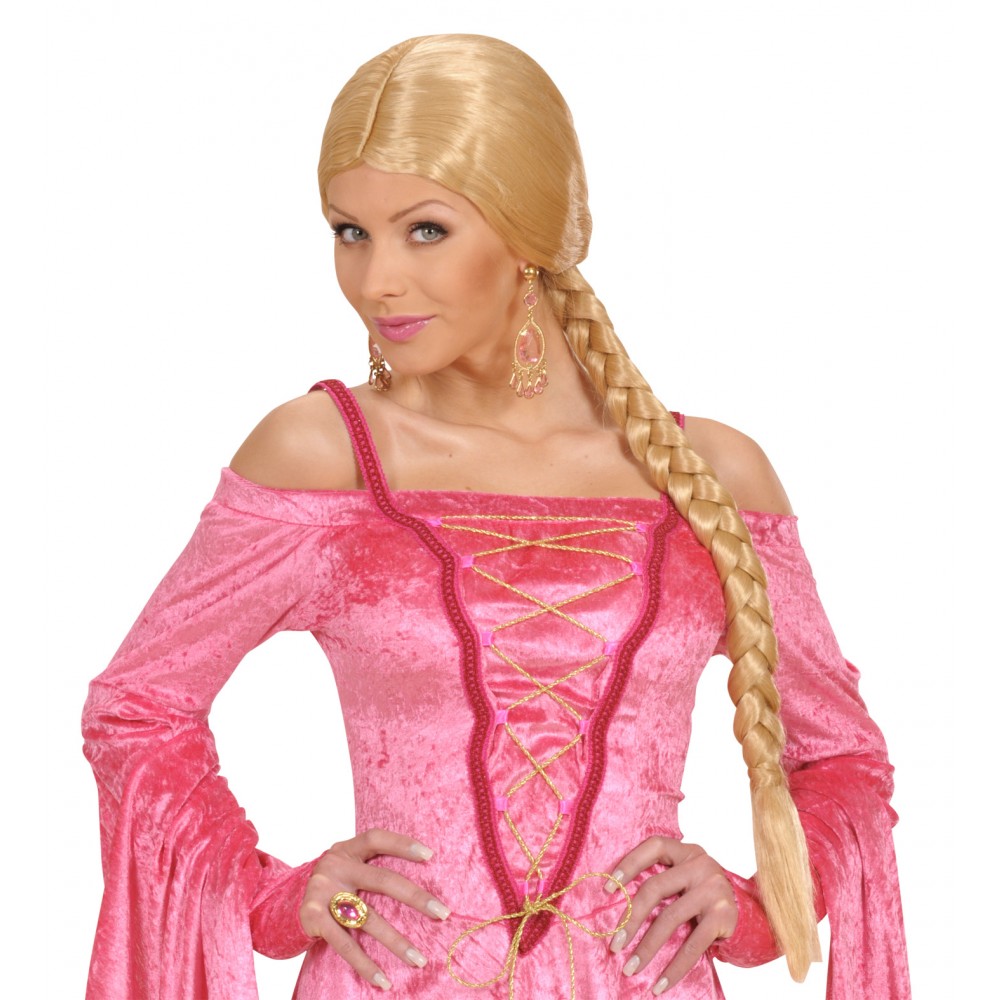 Costume Parrucca Castellana Con Treccia Bionda - In Scatola