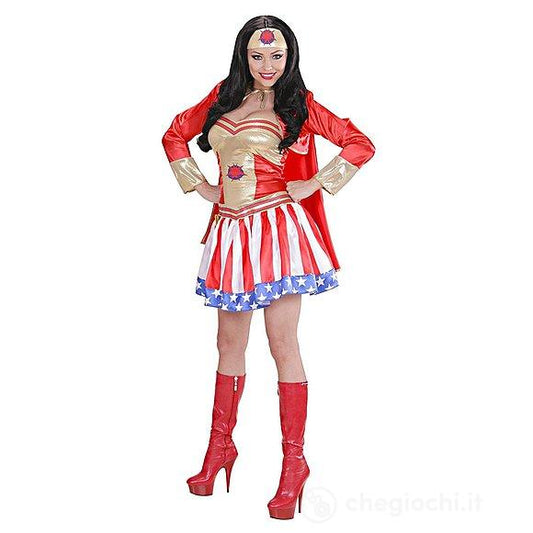 COSTUME WONDER WOMAN SUPER HERO GIRL (vestito con mantello, copricapo) M