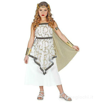 COSTUME DEA GRECA (vestito toga, braccialetti, corona d'alloro) 128 cm / 5-7 anni