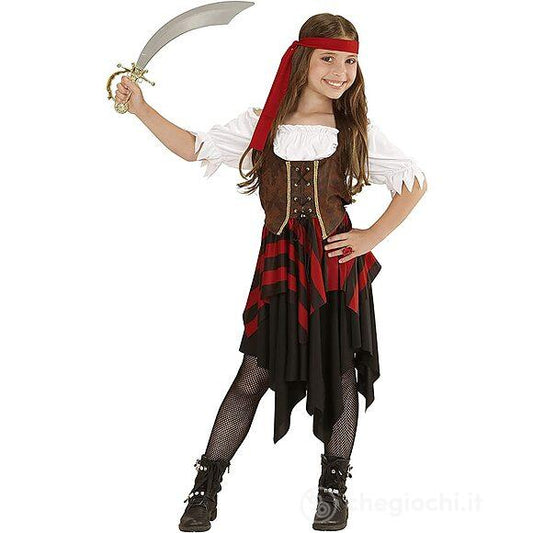 COSTUME PIRATESSA (vestito, corsetto, fascia per testa) 116 cm / 4-5 anni