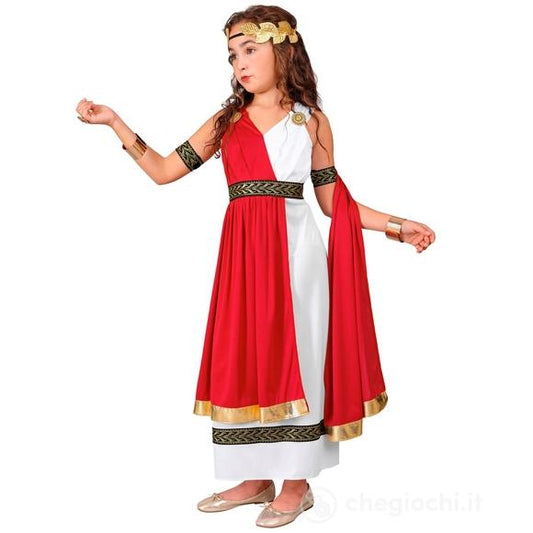 COSTUME IMPERATRICE ROMANA (vesito con drappeggio, bracciali, corona d'alloro) 128 cm / 5-7 anni